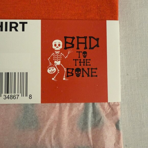 Bad To The Bone T Shirt Size XXL Orange Skeleton Graphic Halloween Adult Tee - Picture 6 of 7